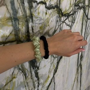 Silk Sage Green Thin Hair Scrunchie Elastic